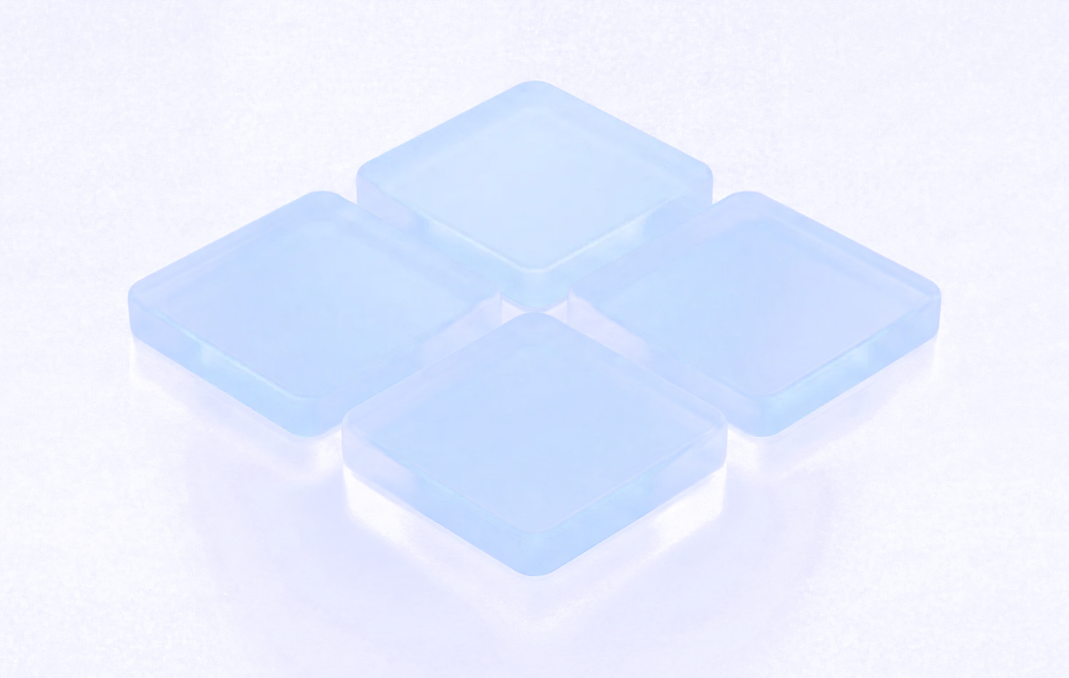 Four frosted glass tiles. One is lit from inside.